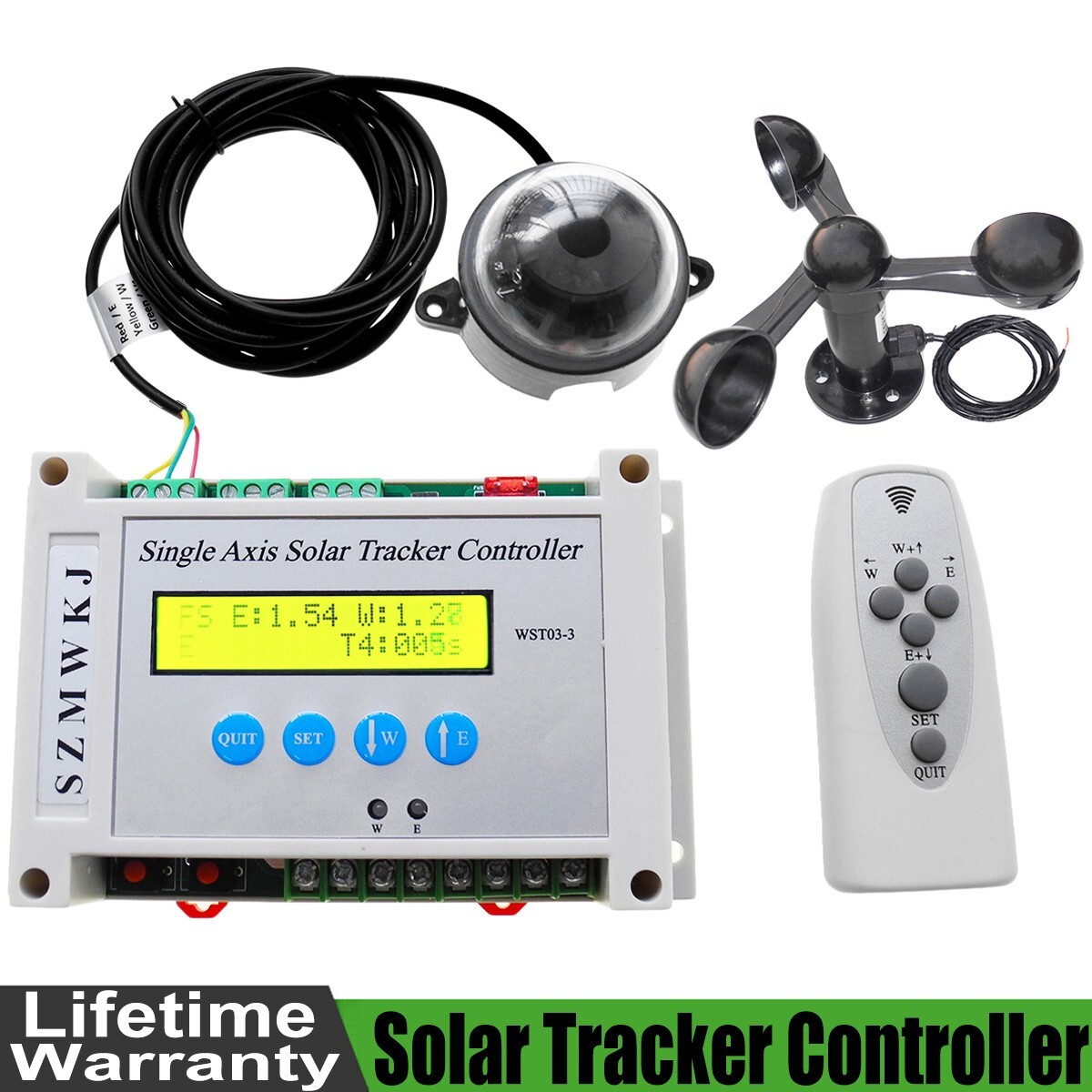 LCD Single Axis Solar Panel Tracker +IR Remote Control +Wind Speed Sensor Kit AT