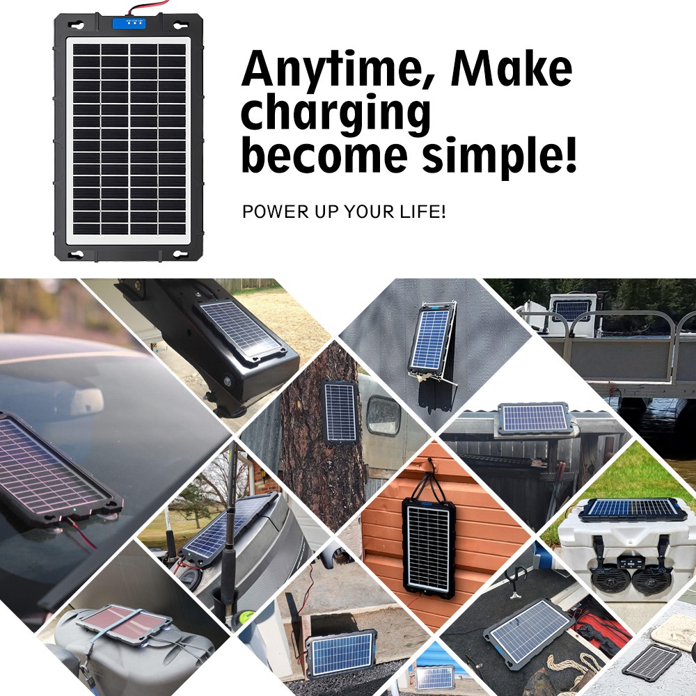 12V Solar Trickle Charger 20W Solar Panel Kit Car RV Trailer Battery Maintainer