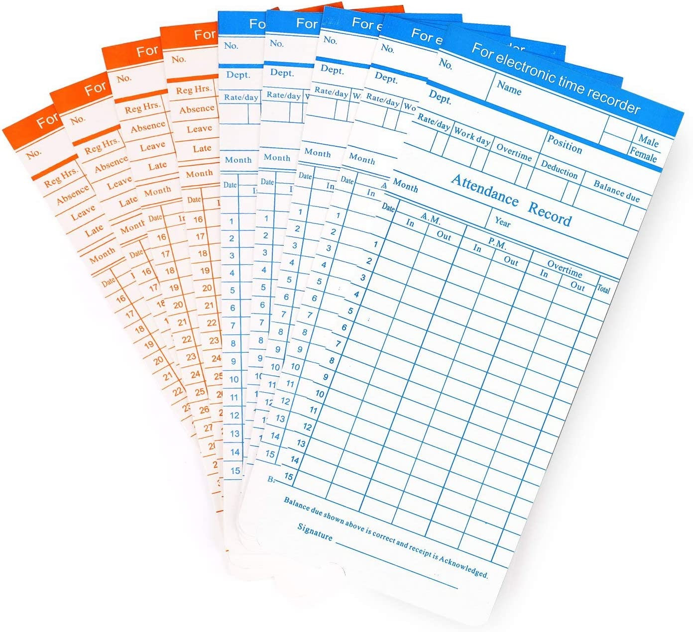 Time Cards, Monthly Timesheet, Clock Timecard – 270 Pack, 6 Column 2-Sided Orang