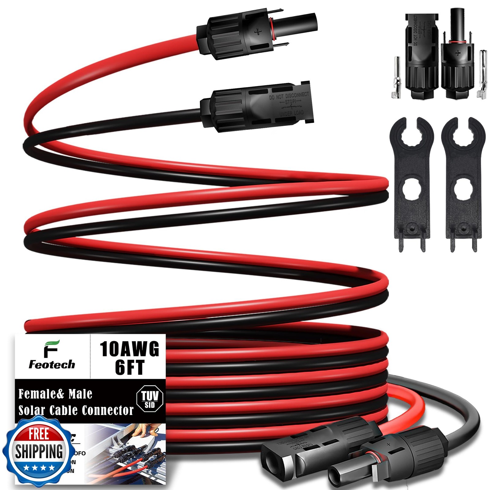 Feotech Twin Wire 6FT Solar Extension Cable – 10AWG (6mm²) Solar Panel Connec