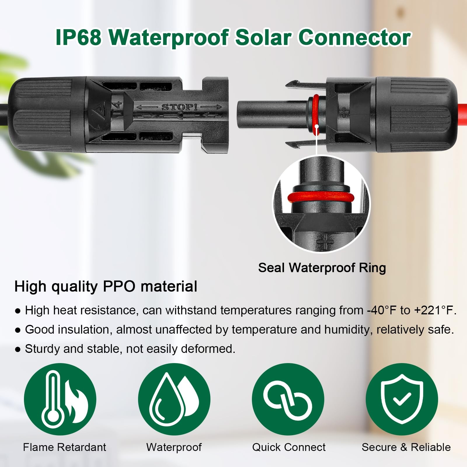 10AWG Solar Cable – 10FT Solar Panel Extension Cord 10 Gauge PV Wire with Flame