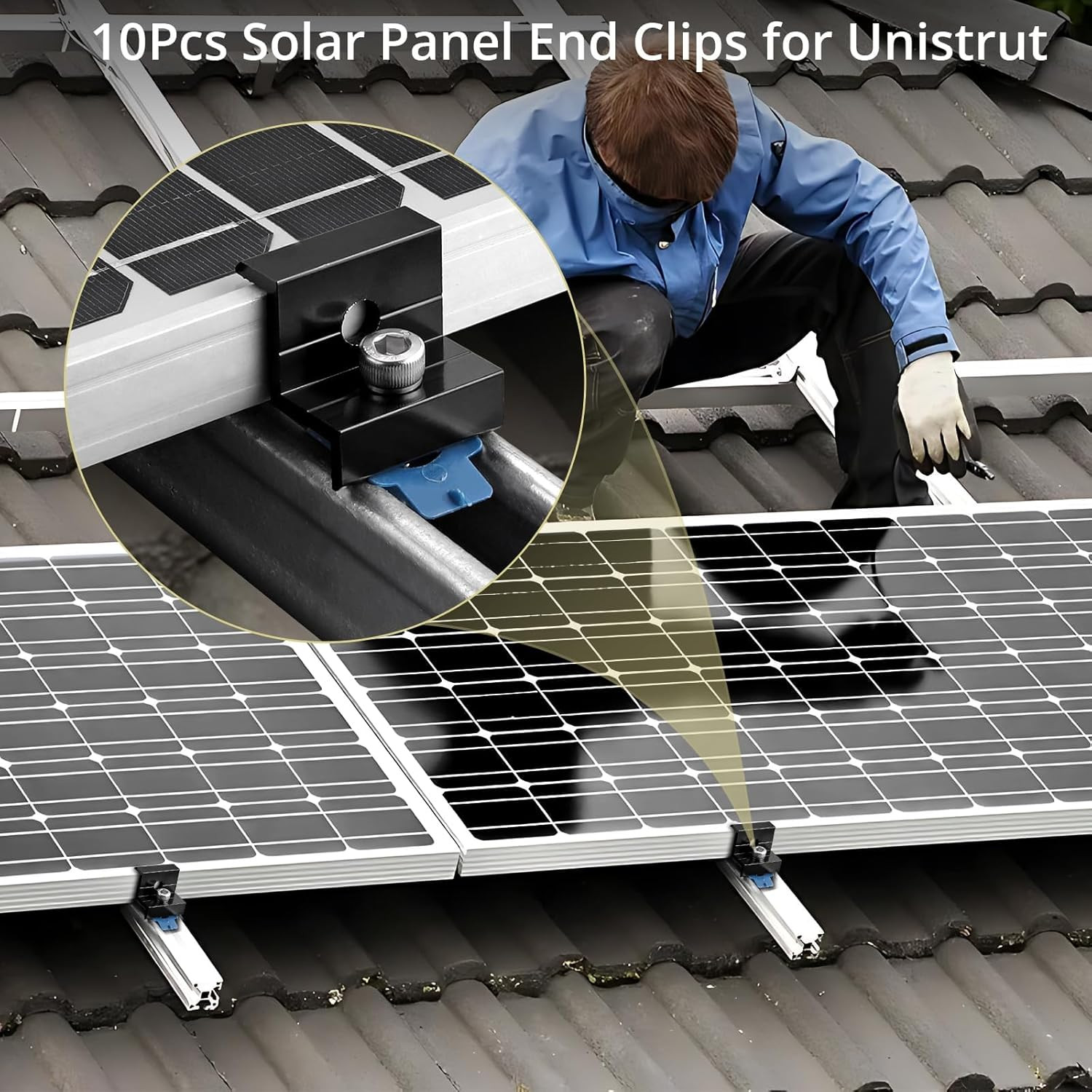 10Pcs Solar Panel End Clamp for Standard Unistrut, Aluminum 30Mm/35Mm Solar Pane