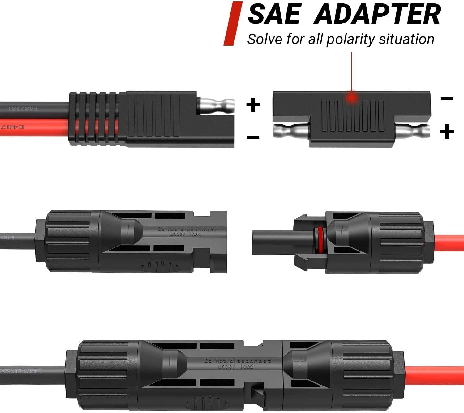 Solar Panel to SAE Adapter with MC4 Connector Extension Cable 10AWG for Easy