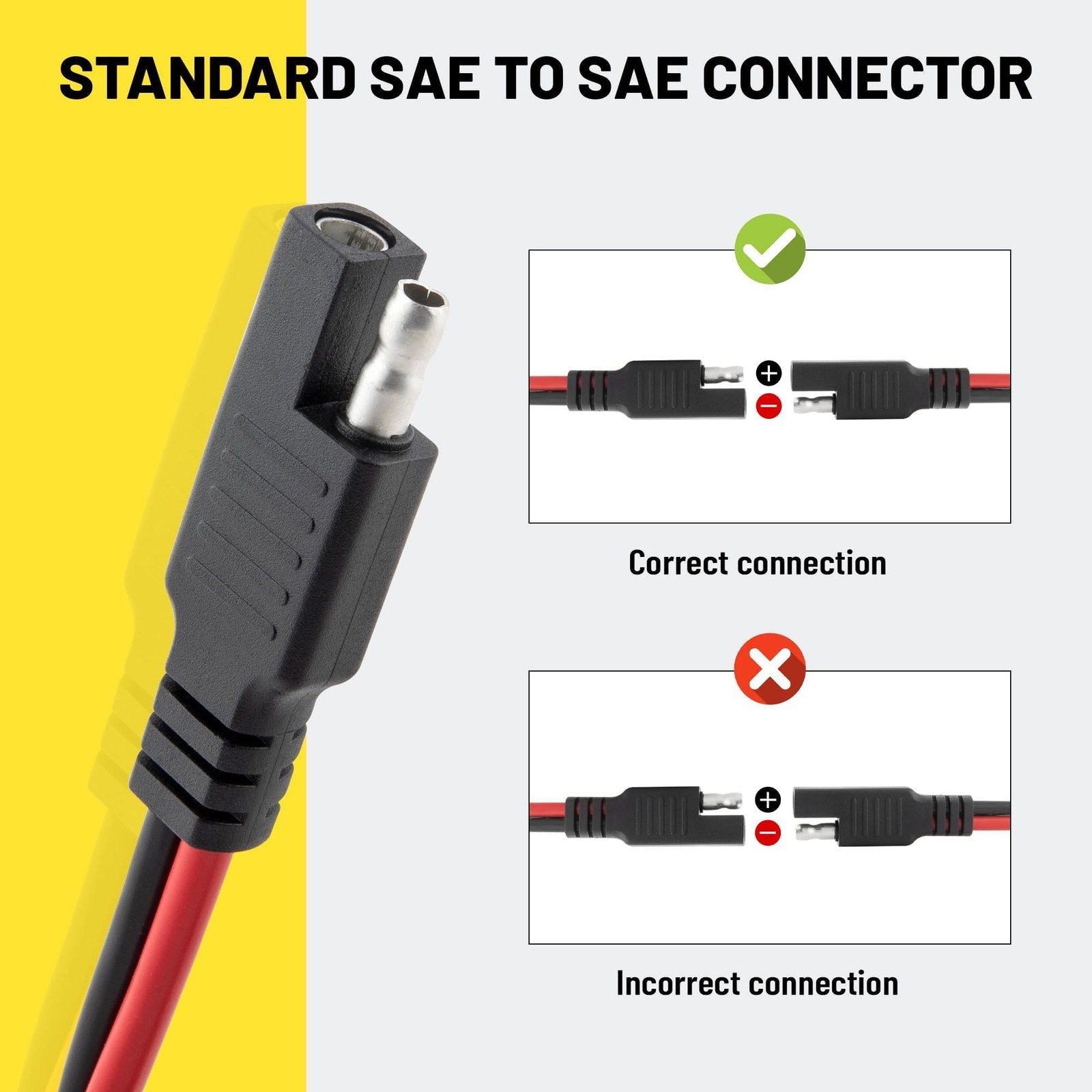 8PCS 12AWG SAE Connector 1ft 2 Pin Quick Disconnect Power Extension Cable