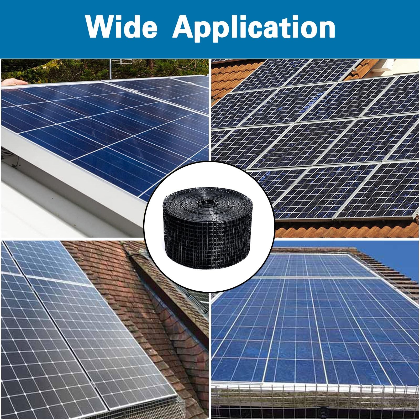 Solar Panel Critter Guard, 6in x 100ft PVC Coated Mesh, 60 Clips