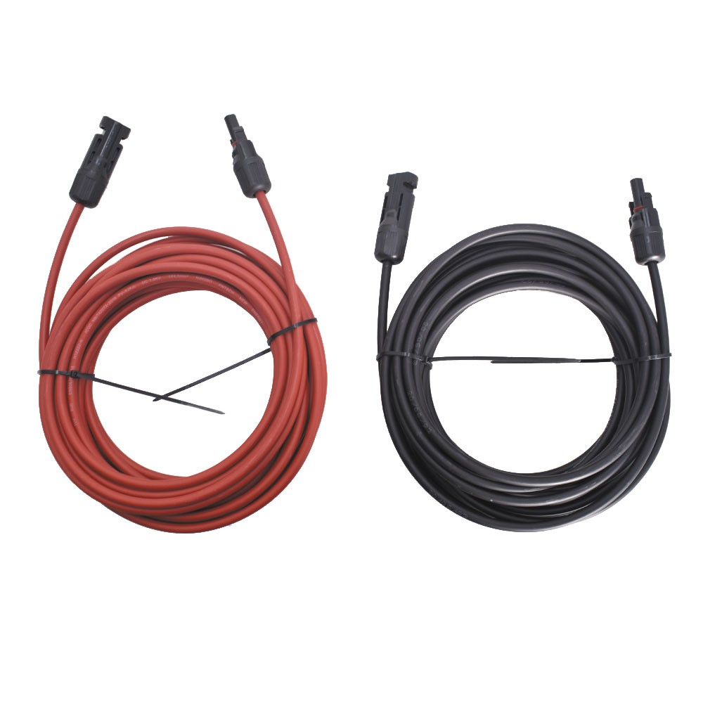 12 AWG Solar Panel Extension Cable Wire Connector 1 Pair 20ft Black + Red