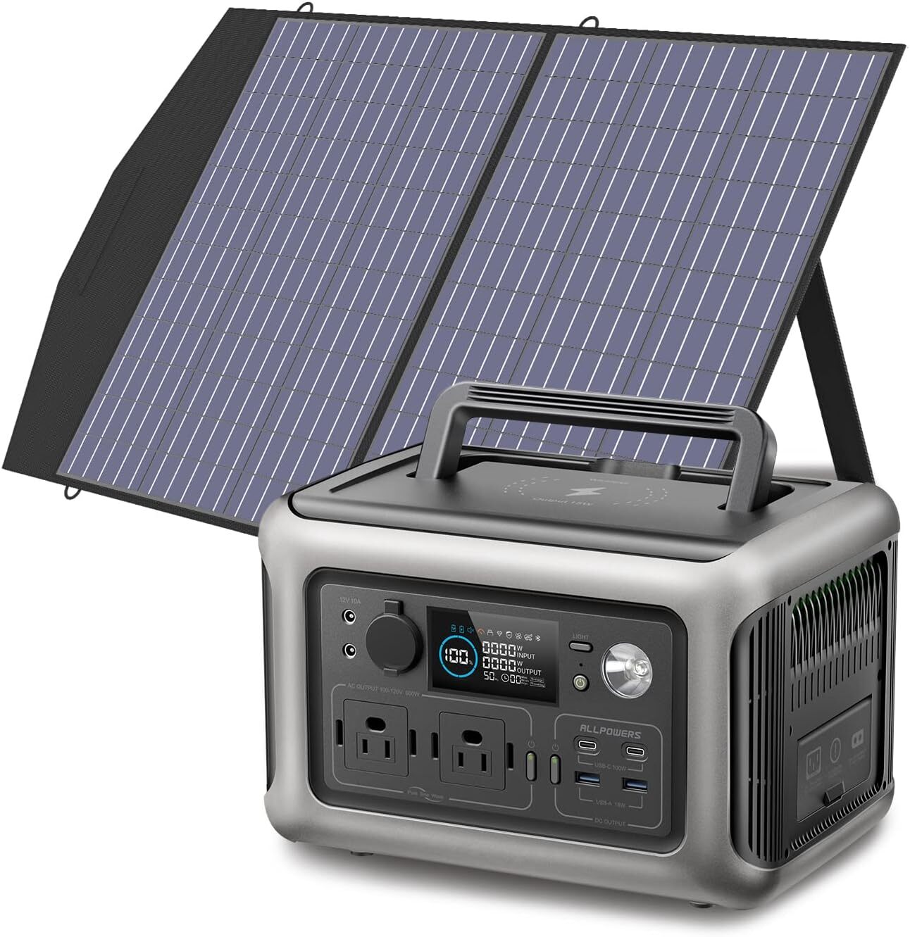 ALLPOWERS 600W Portable Power Station Generator LiFePO4 with 100W Solar Panel