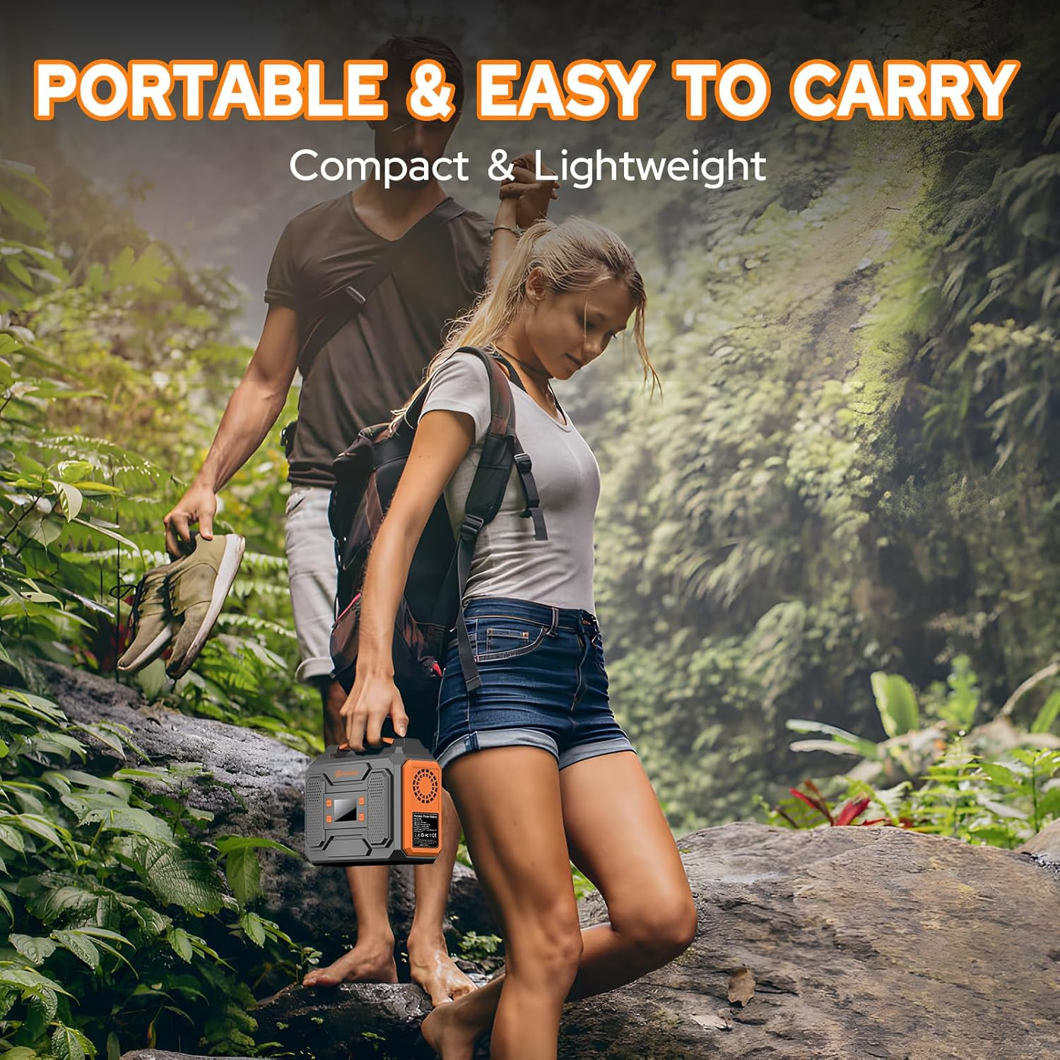 Portable Solar Generator with Panel, 300W Portable Power Station with Foldable S