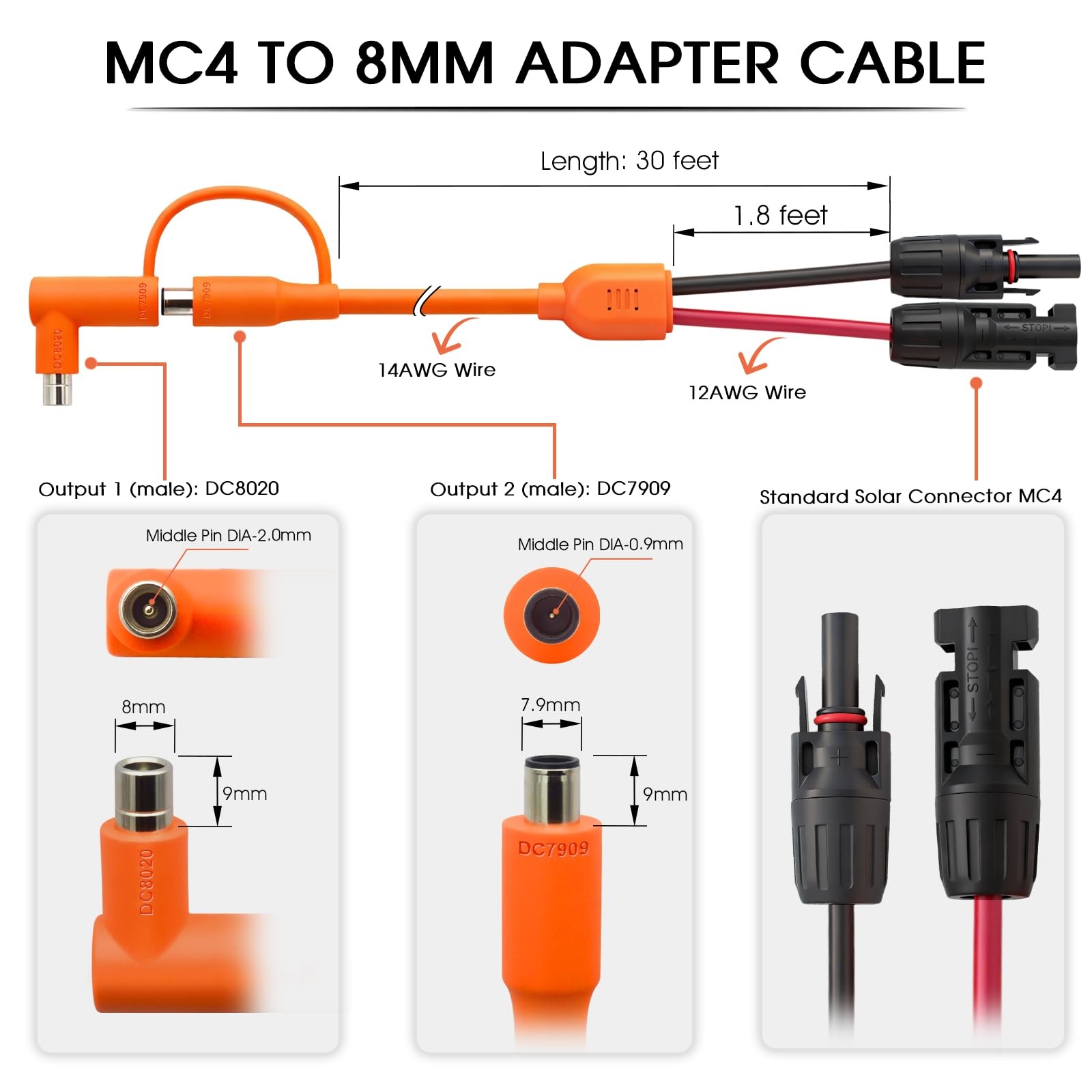 30FT MC4 to 8mm Adapter Cable for Jackery | Universal Solar Panel Connector a…