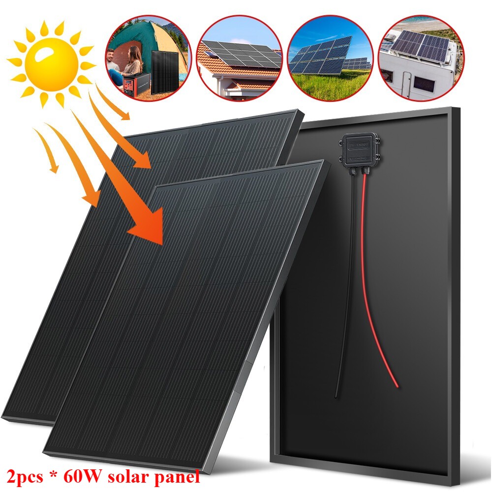 120W Watt Monocrystalline Solar Panel 12V Charging RV Camping Home Off-Grid Boat