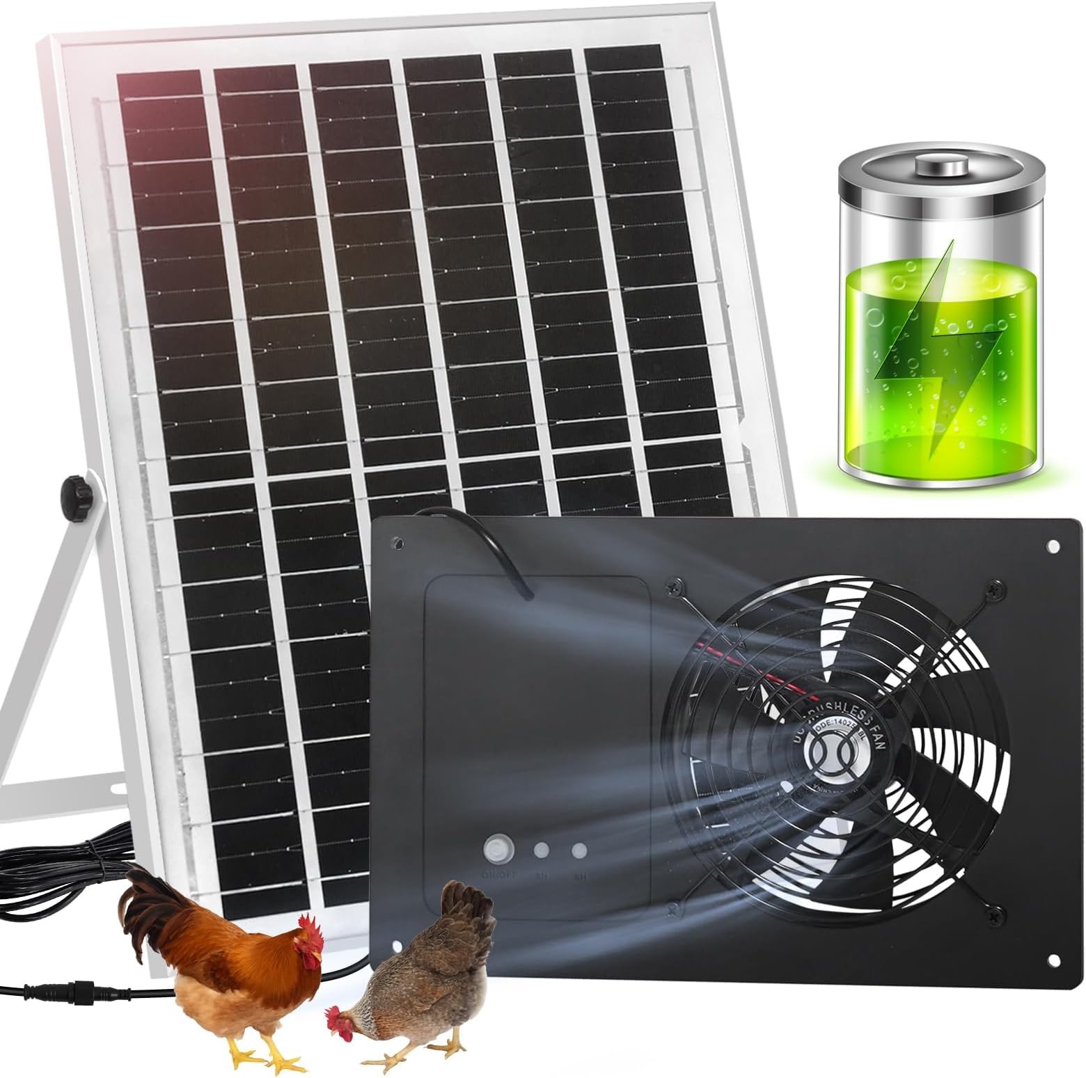 Solar Exhaust Fan with Battery and 3H/6H Timer, High Speed IP65 Waterproof So…