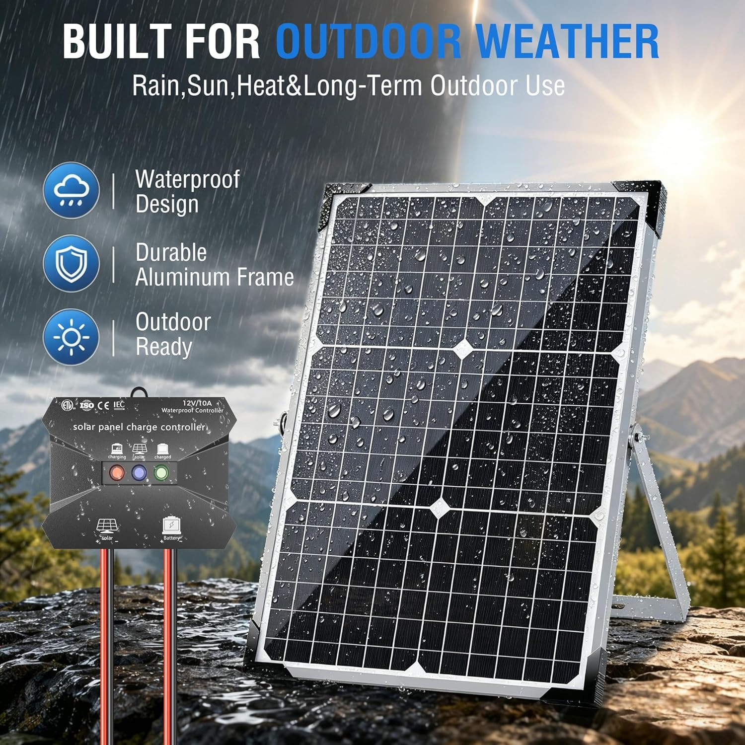 30W Solar Battery Charger – 12V Solar Panel Kit with 10A Smart Charge Controller