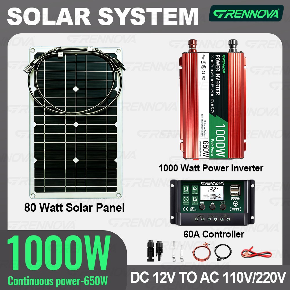 1000W Real Power Grennova Off-Grid Solar System Complete Kit 80W Panel 1000W Inv