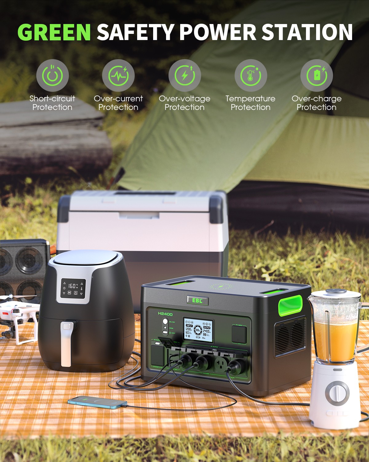 2400W 1843.2Wh LiFePO4 Portable Power Station Solar Generator Camping RV Backup