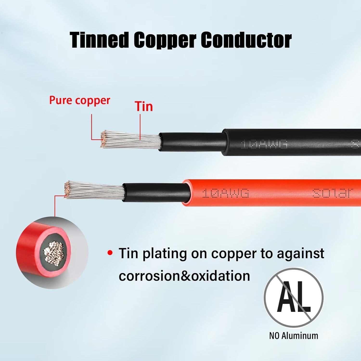 10 AWG Solar Extension Cable 1FT Black + 1FT Red, Ultra Solar Panel Wire Male to