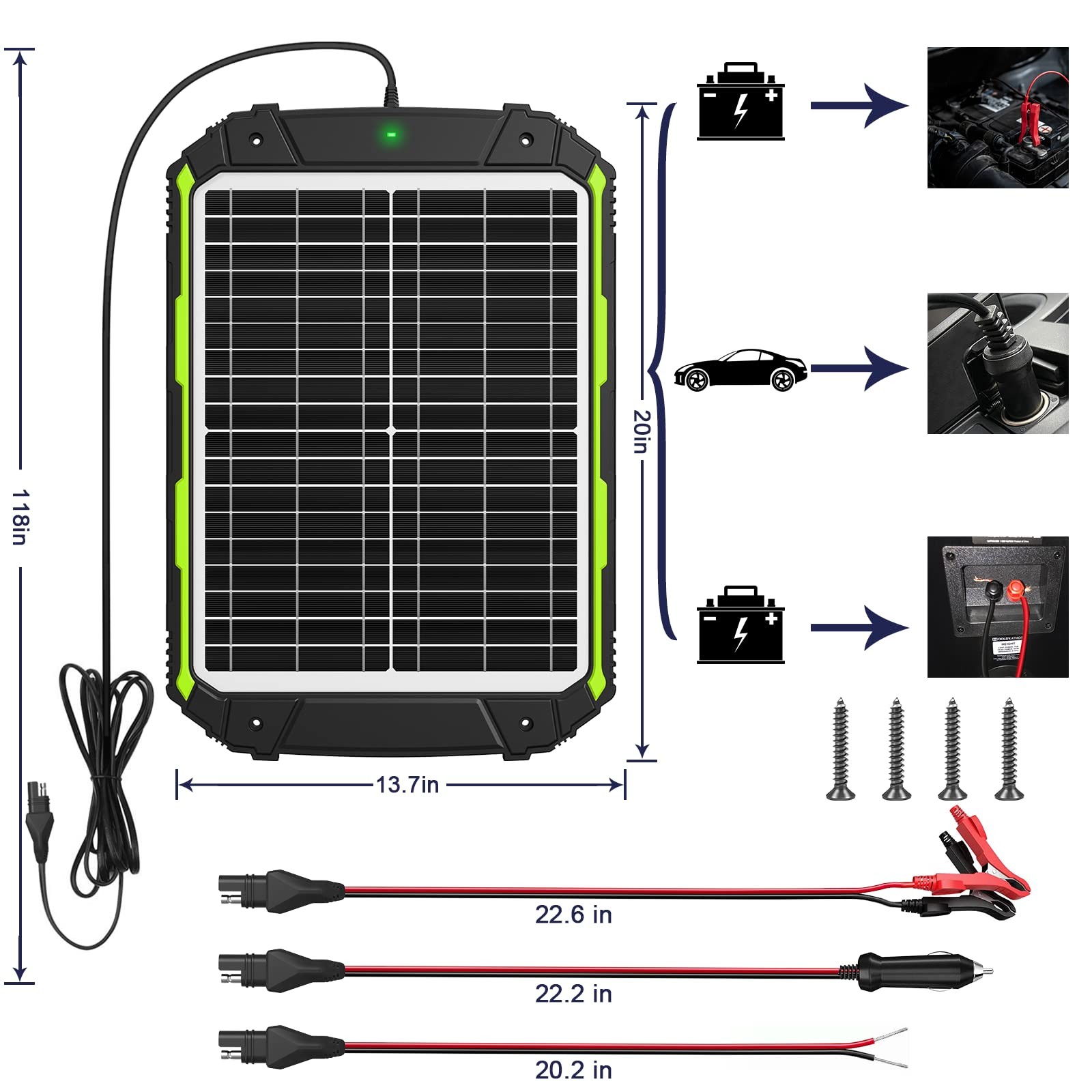 20W 12V Solar Powered Battery Charger & Maintainer – Smart MPPT Controller