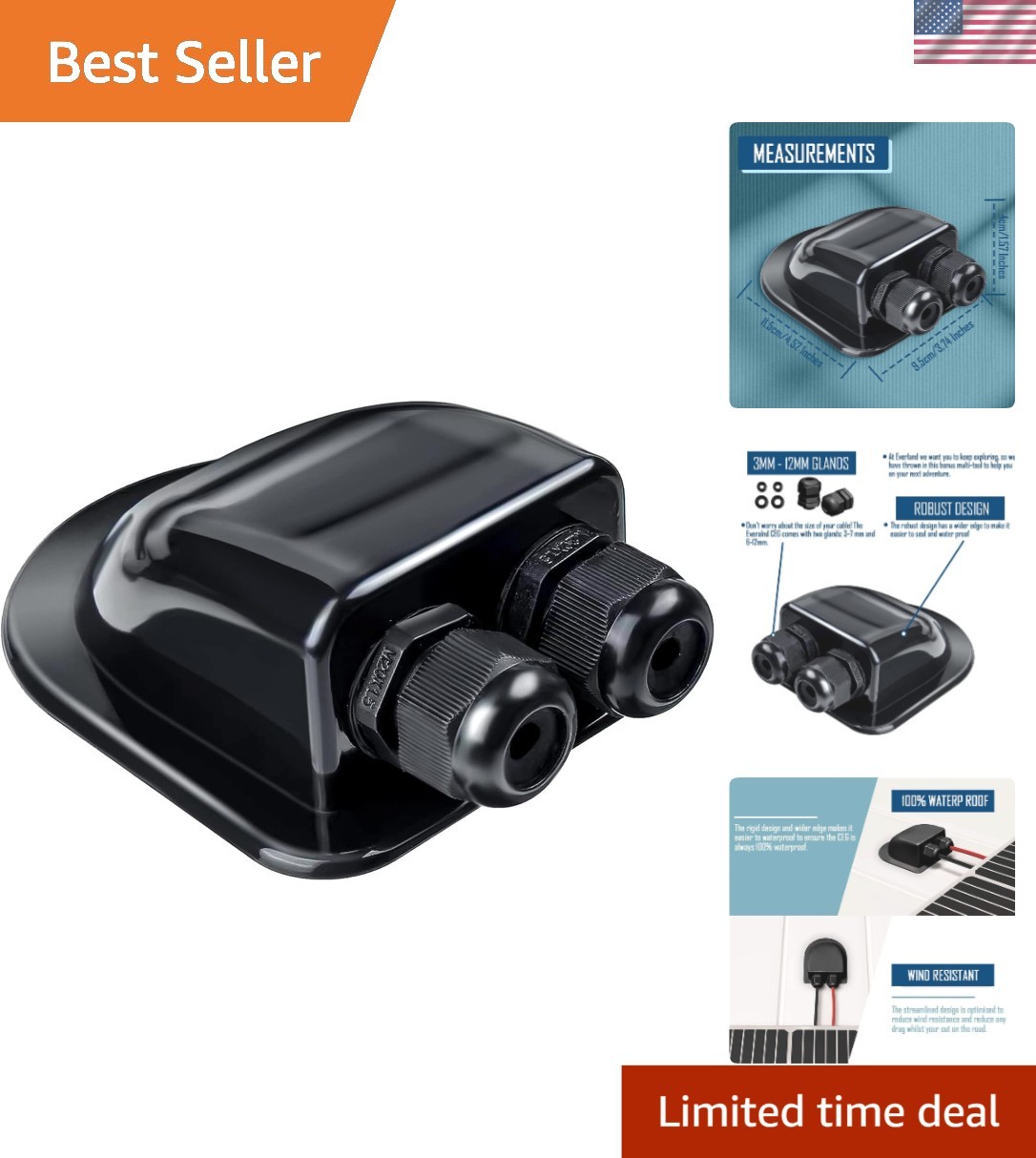 Easy-Install Solar Dual Cable Entry Gland for Boats and RVs – Modern & Stylish
