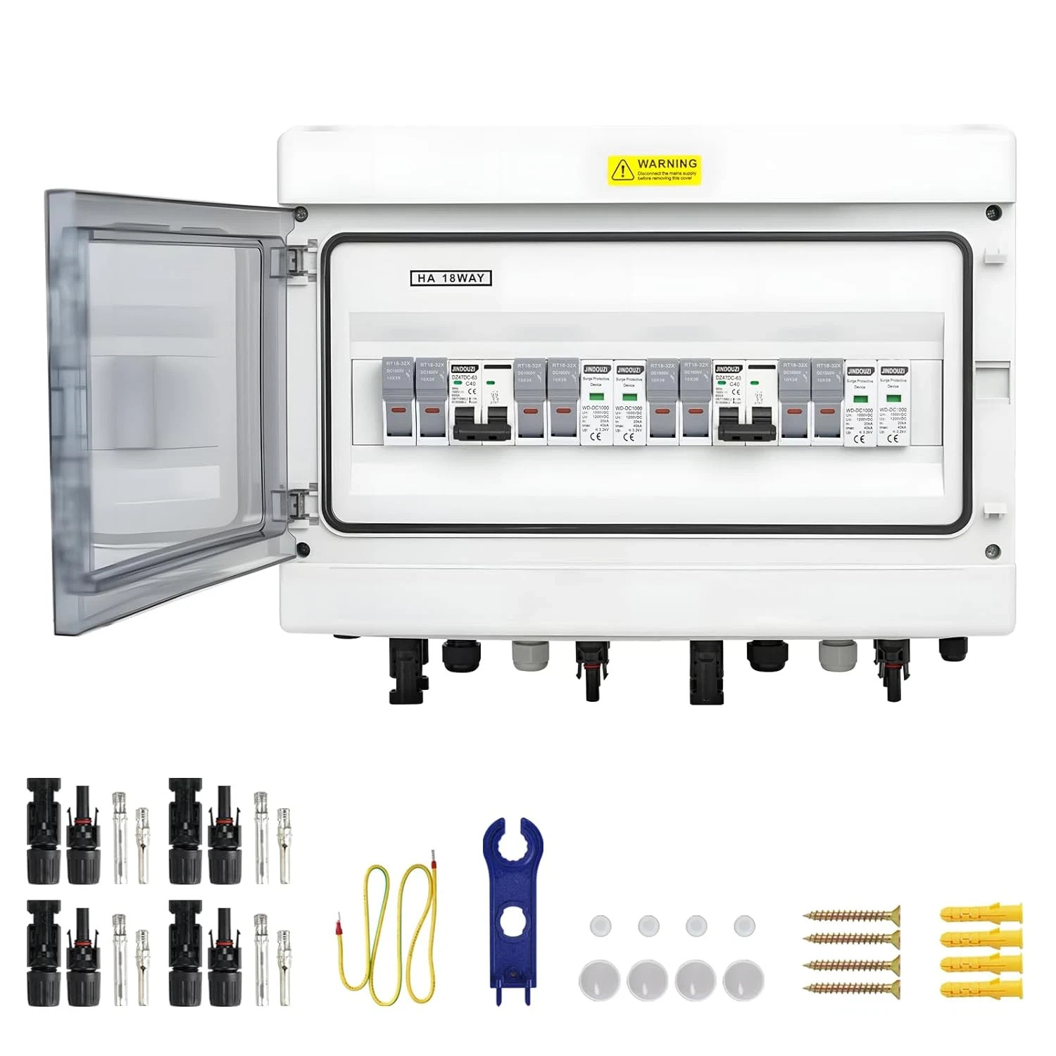 4 in 2 Out Solar PV Combiner Box 40A DC 500V DC IP65 4 String Input 20A PV Fuses
