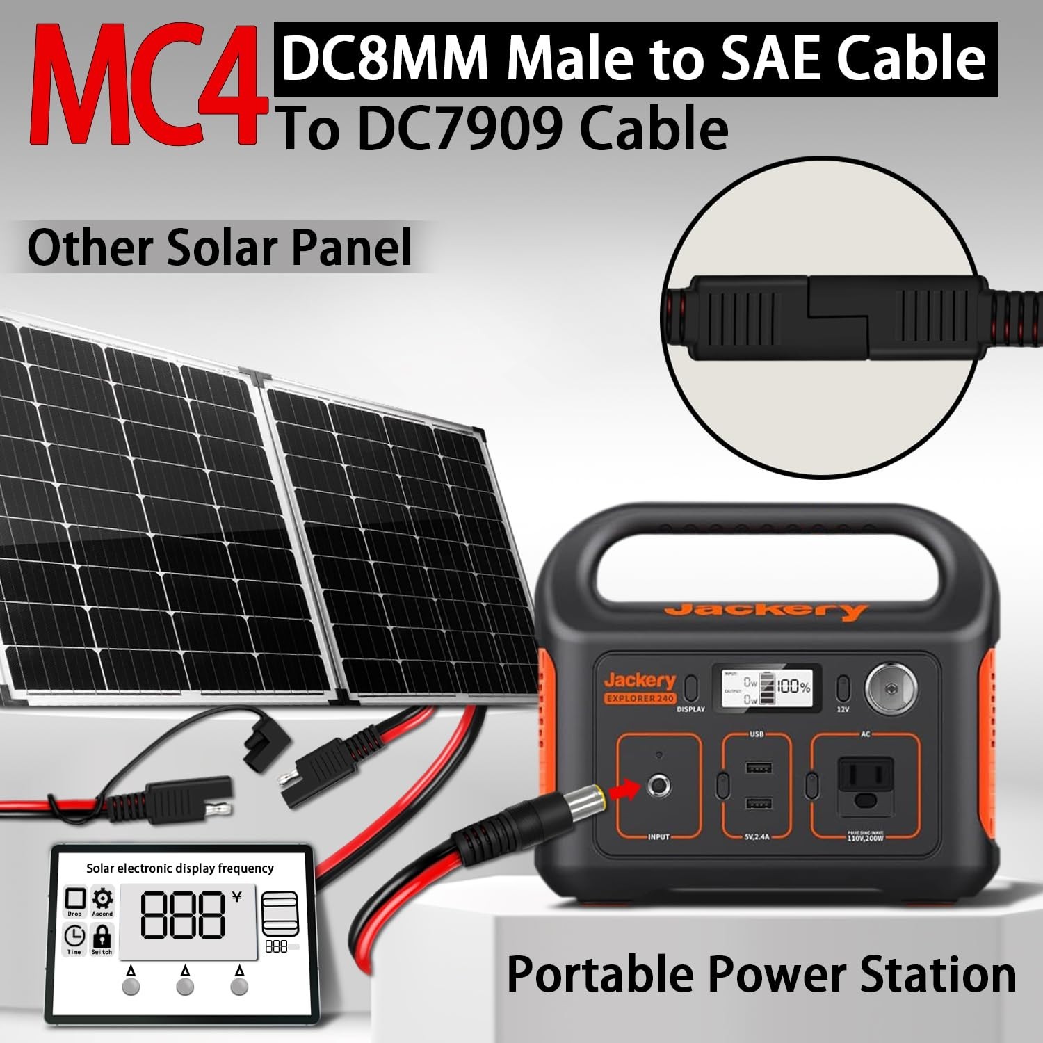 6FT SAE to DC8mm Male Adapter for Jackery Solar Panel, Includes Reverse Polar…
