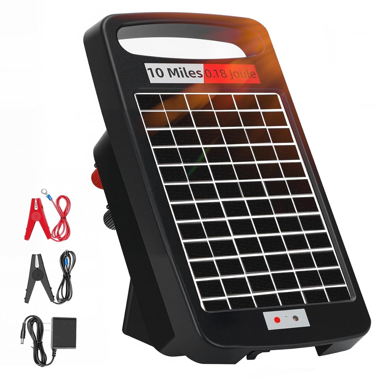 10 Miles Solar Powered Electric Fence Charger – 0.18J Output, 24/7 Day/Night …