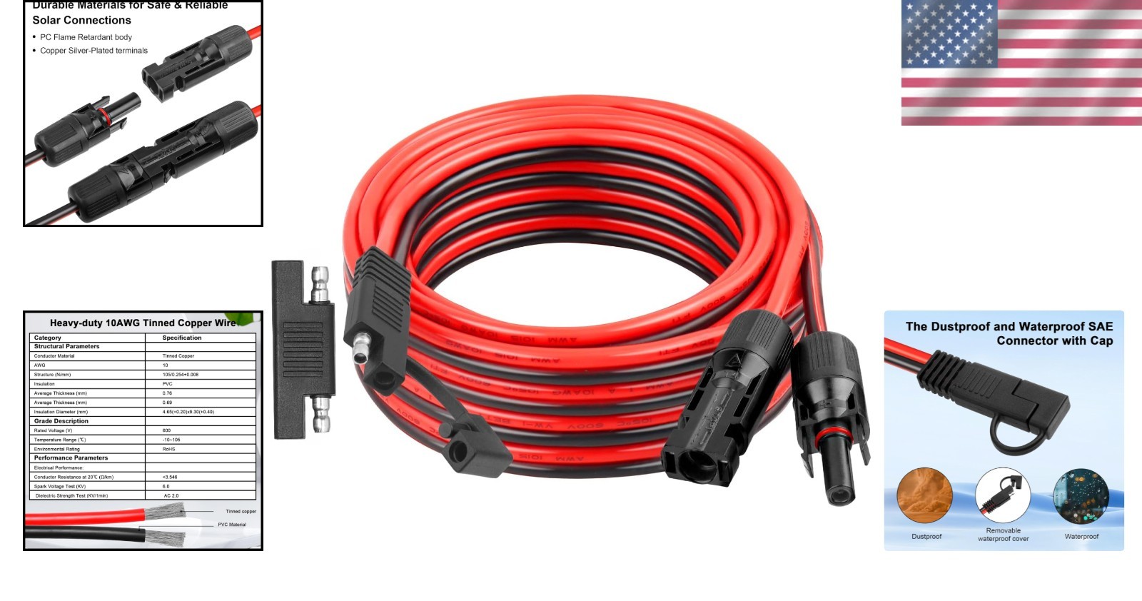 SAE to Solar Connector Cable with Polarity Adapter