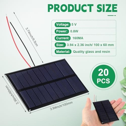 20 Pcs Mini Solar Panels 5V 160mA Polycrystalline Cells for DIY Projects, Charge
