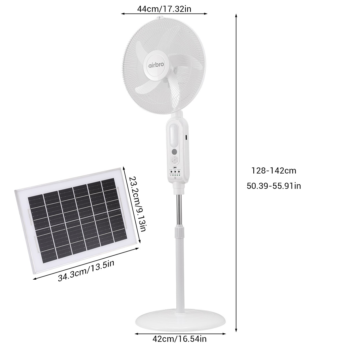 16″ Rechargeable Floor Standing Fan + 2PCS LED Bulbs w/ Remote AC & Solar Charge