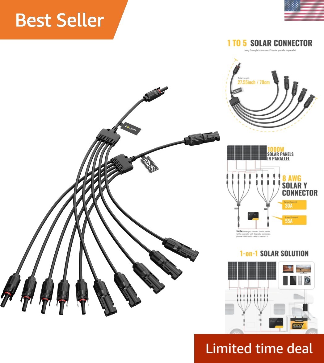 Solar Y Connector Solar Panel Parallel Connectors Extra Long 1 to 5 Solar Bra…