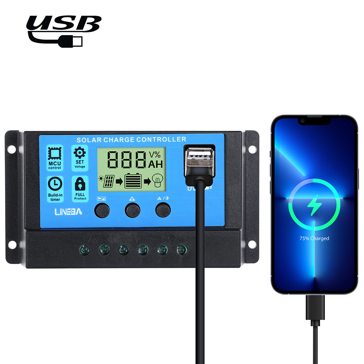 12V/24V/36V/48V 30-100A PWM Solar Charge Controller Panel Battery Regulator 4USB