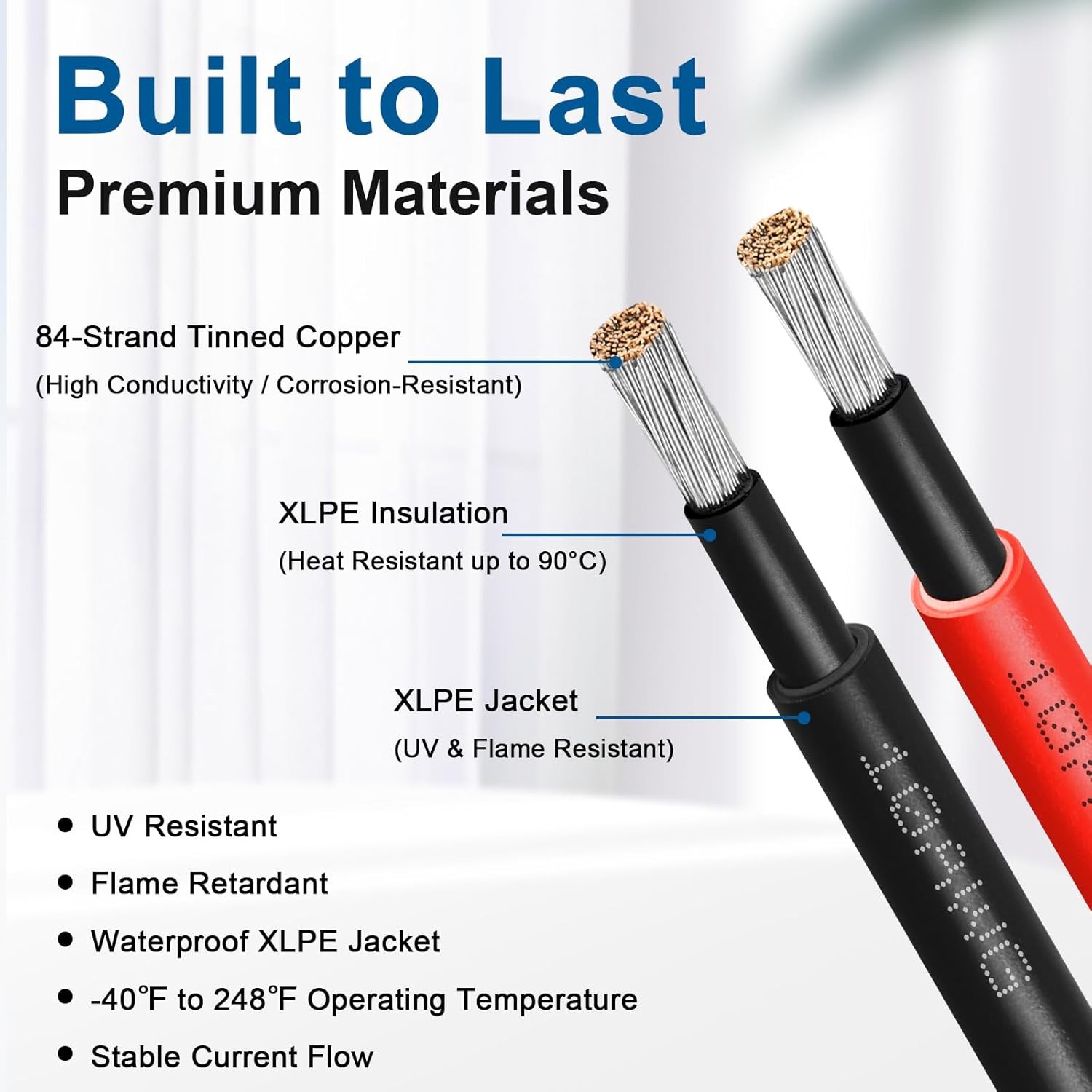 10AWG Solar Extension Cable 75FT Red Black PV Connectors