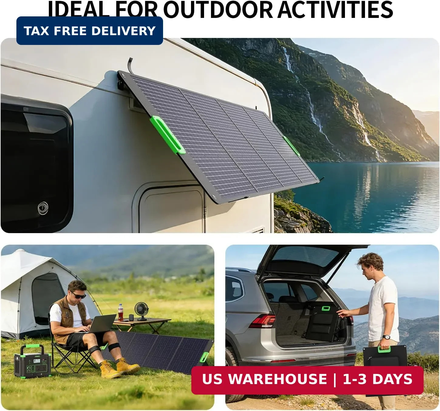 200W Portable Solar Panel Charger with 4 Kickstands, IP65 Waterproof Foldable So
