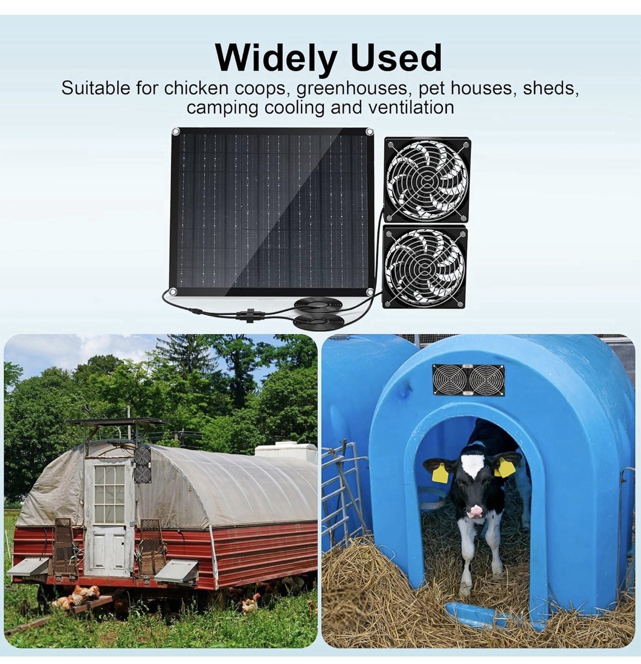 Solar Powered Fan, 30W Solar Fan with Two IPX7 Waterproof Fans for Outside