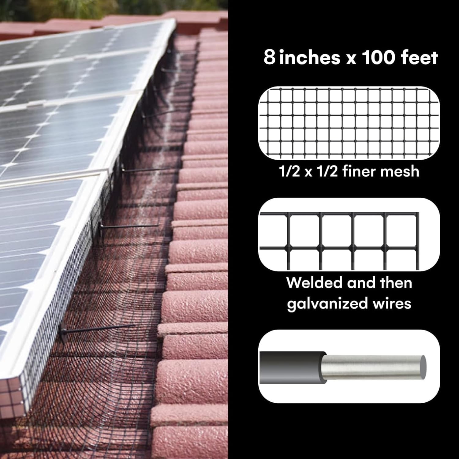 100Ft Black PVC-Coated Solar Panel Bird Guard Mesh Kit for Ultimate Protection