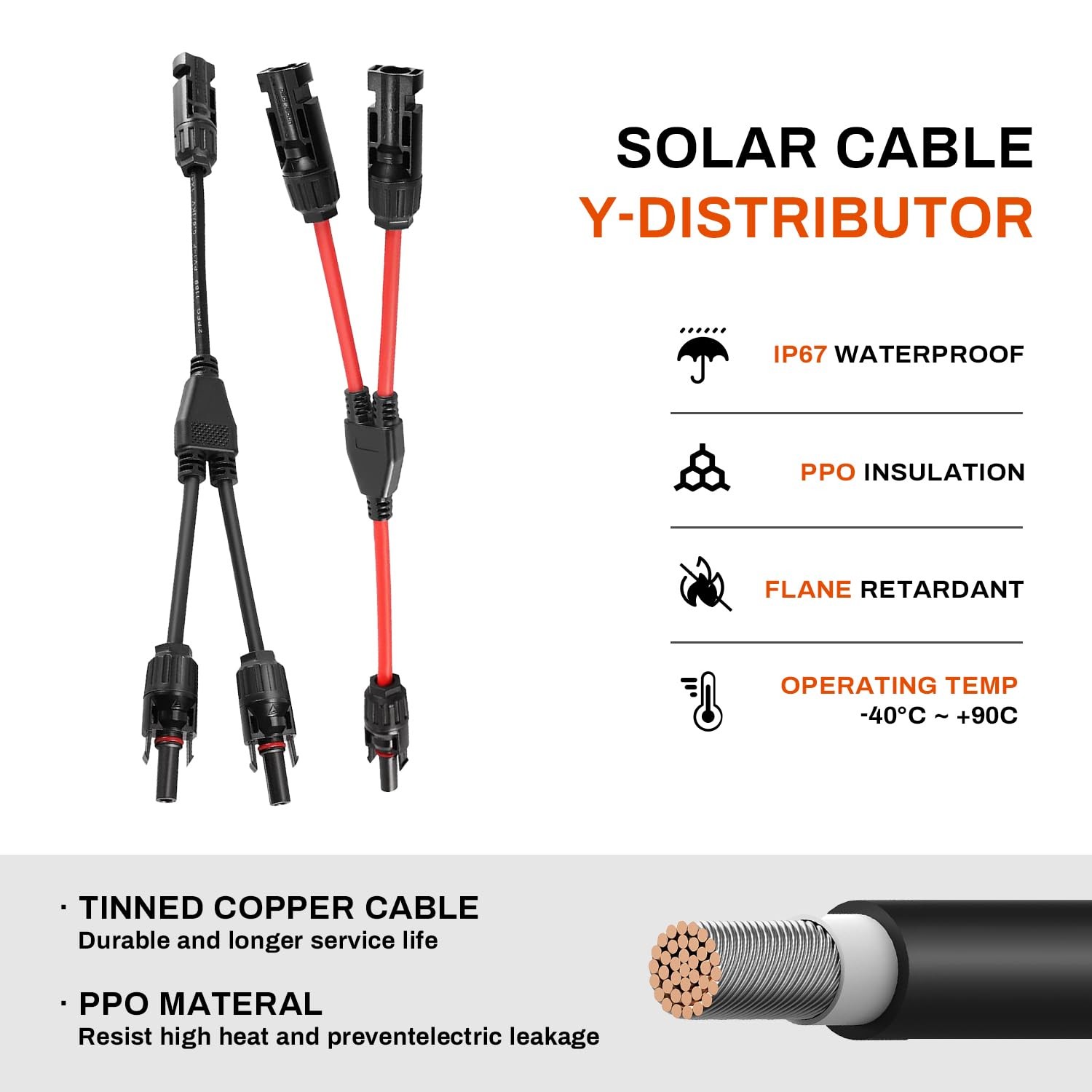 Y Branch Solar Connector Cables MMF FFM for Photovoltaic Solar Panel Connectors