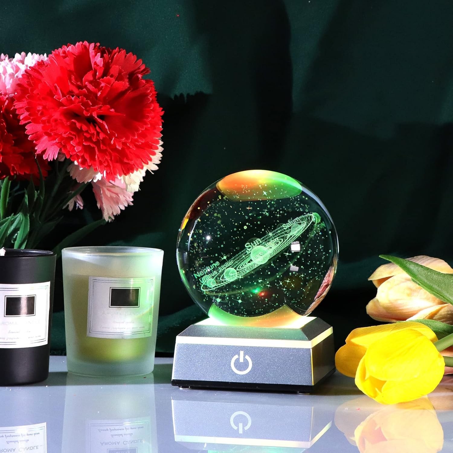 Exquisite K9 Crystal Solar System Model with Colorful LED Touch Lighting