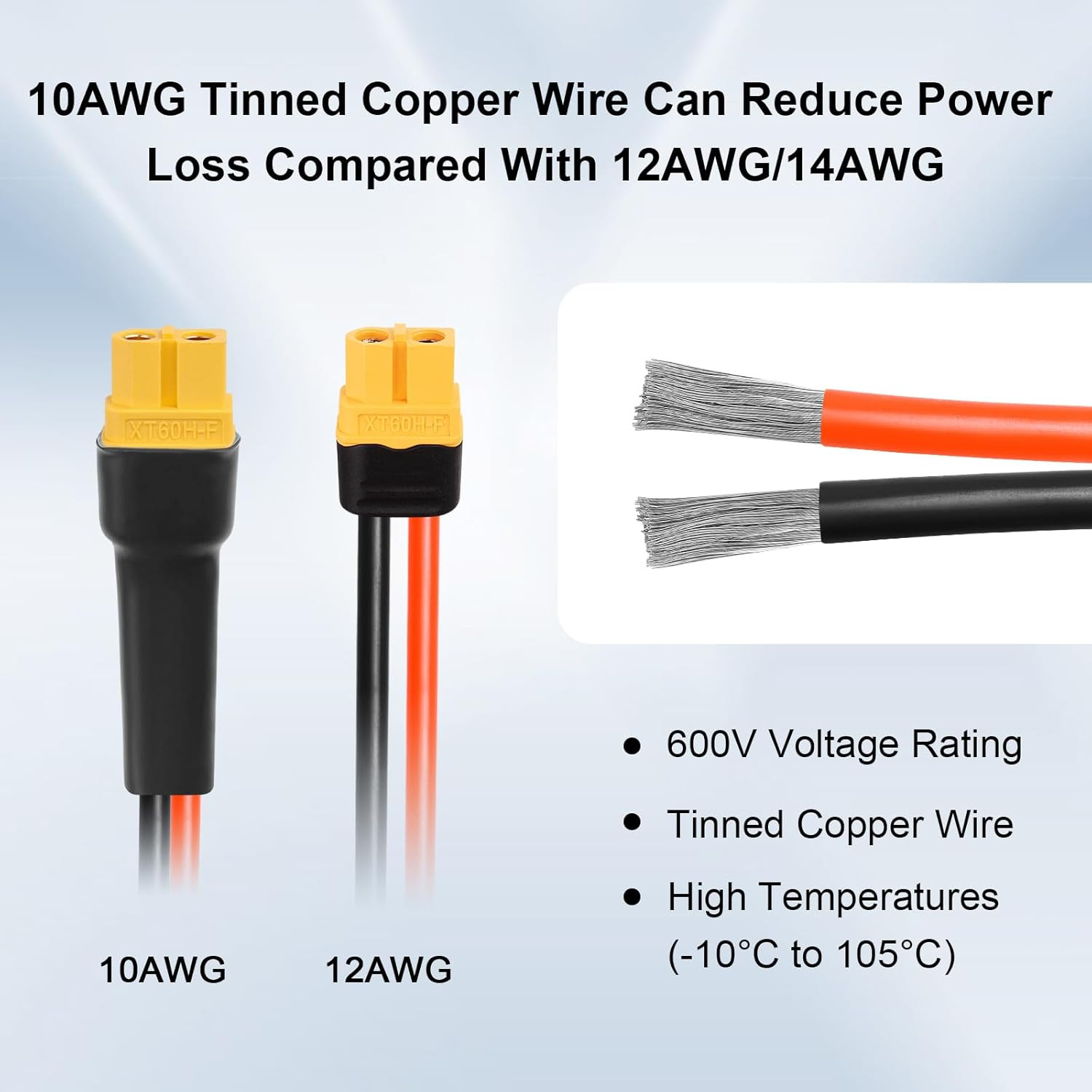 XT60 Extension Cable 3FT, 10AWG Tinned Copper Wire with XT60 Male to Female Conn