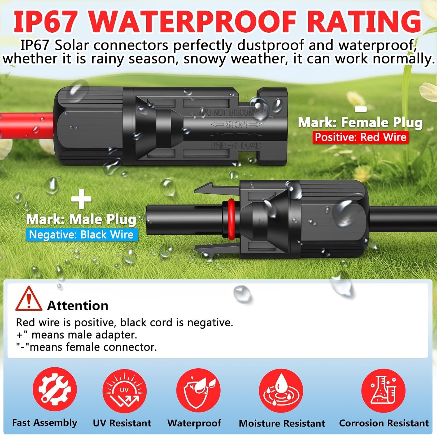 2×100 Feet Solar Panel Extension Cable, 10AWG Solar Cable with Female and Mal…