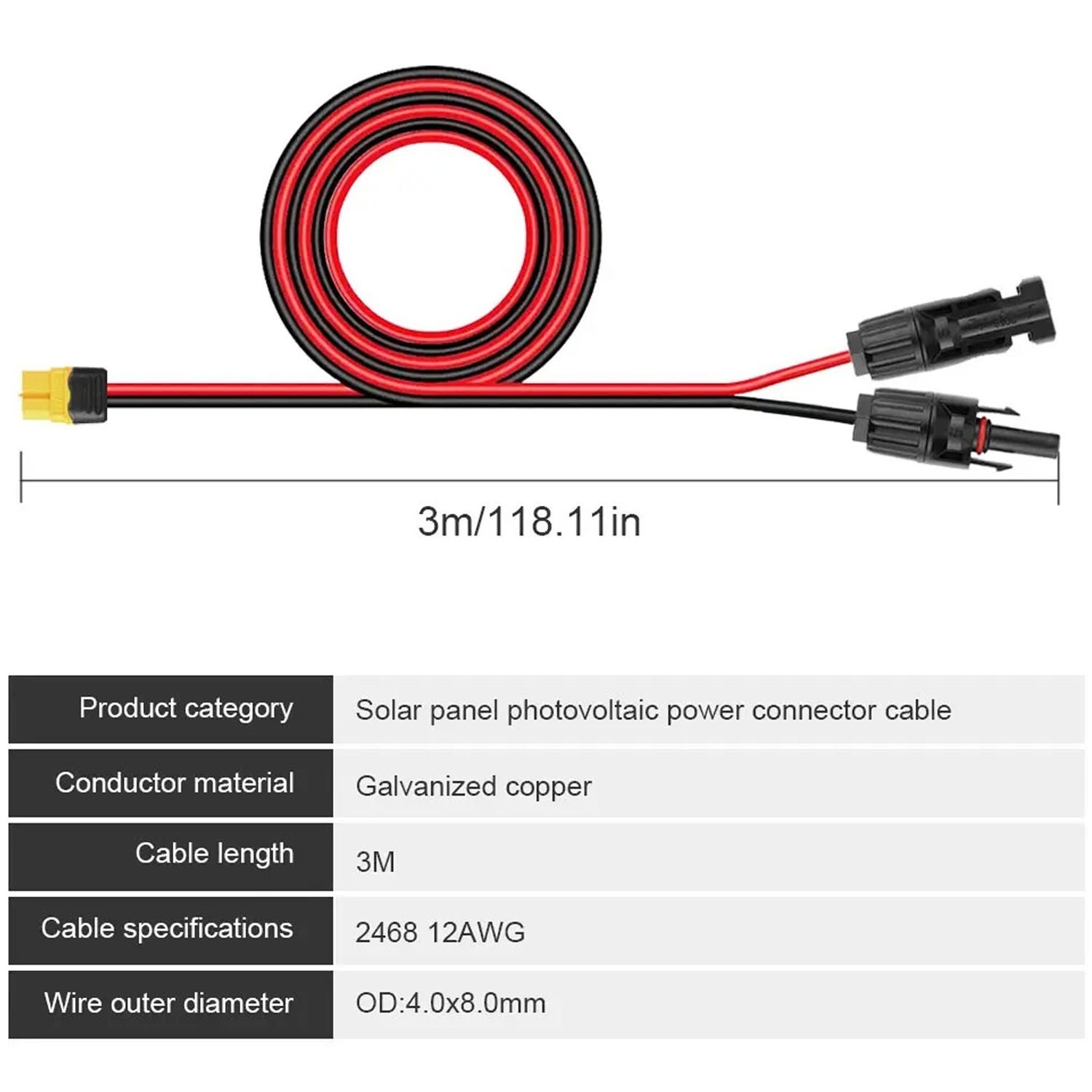 12 AWG XT60 Female to Solar Connector Solar Panel Extension Charging Cable USA