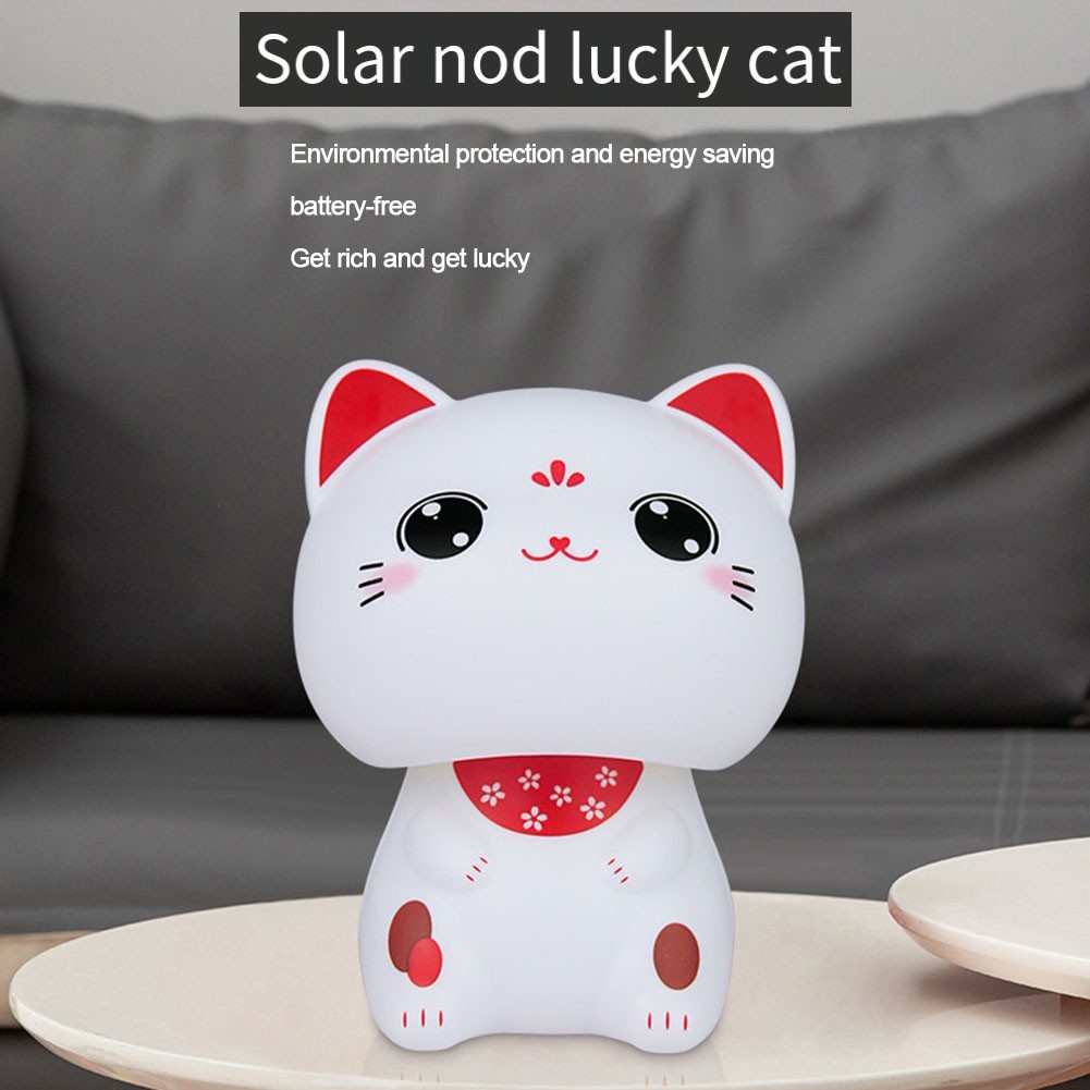Lucky Cat Solar Powered Auto Waving Figurine Perfect for Good Luck and Wealth