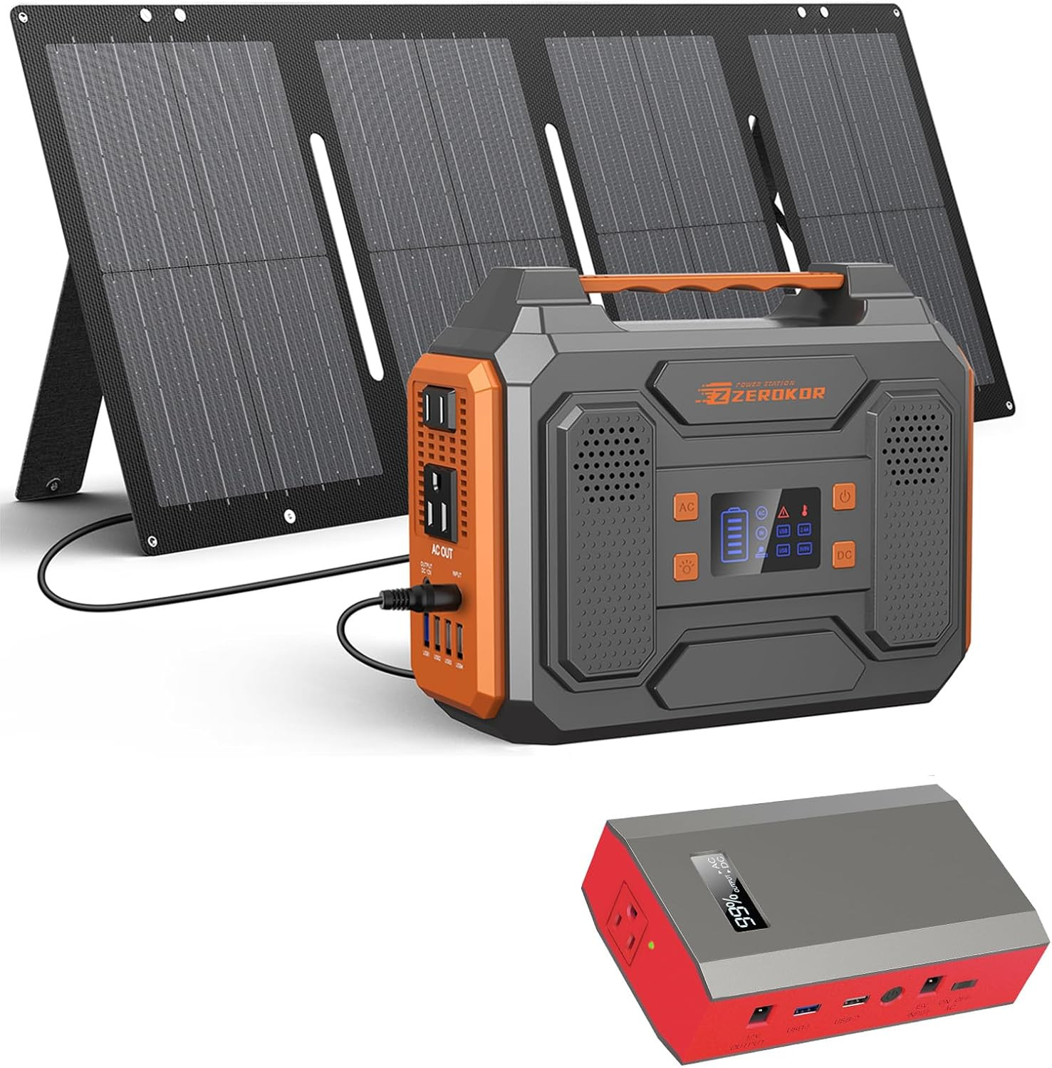 300W Portable Solar Generator with Panel, 65W 110V Portable Power Bank with DC A