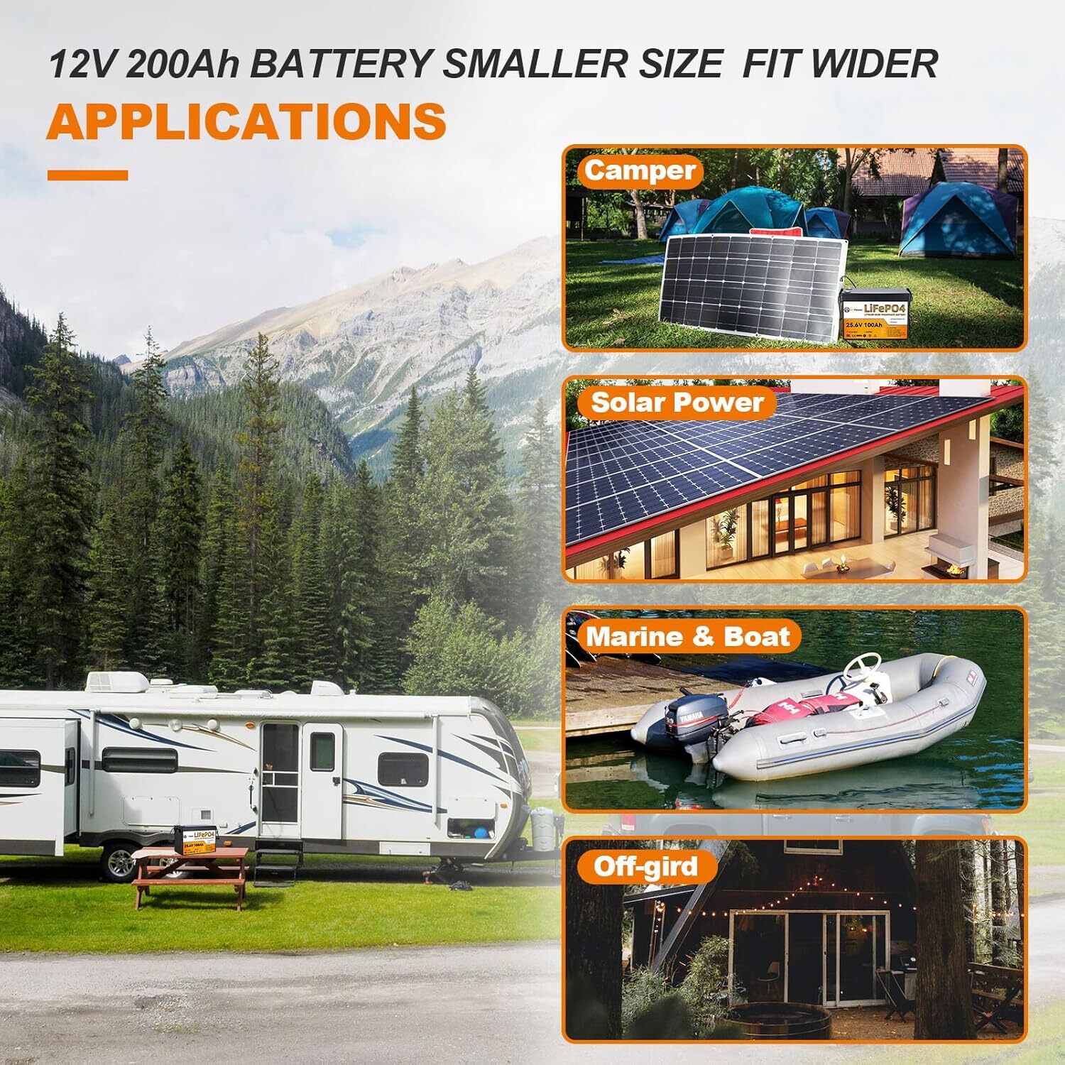 12 Volt 200Ah LiFePO4 Lithium Battery With 100A BMS for Marine RV Solar System