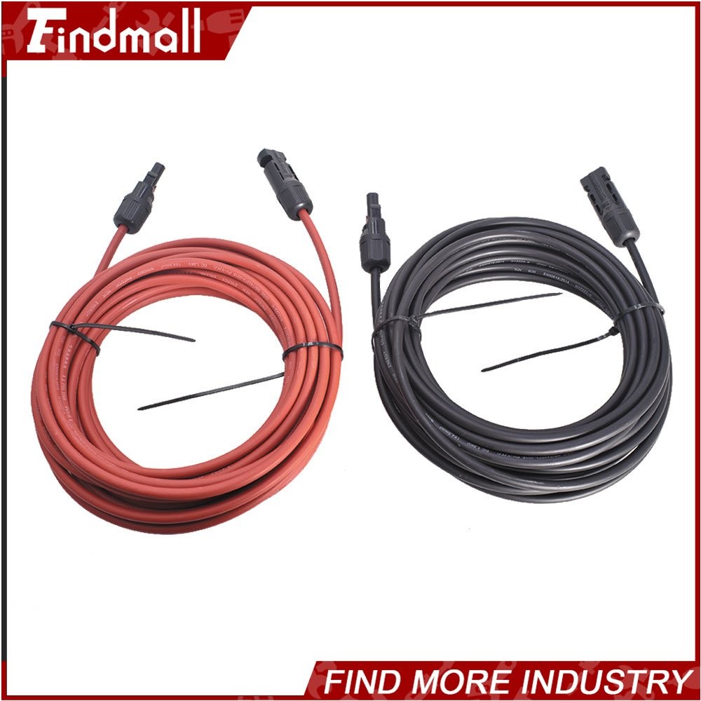 Findmall 10AWG Black + Red 30FT Solar Panel Extension Cable Wire Connector