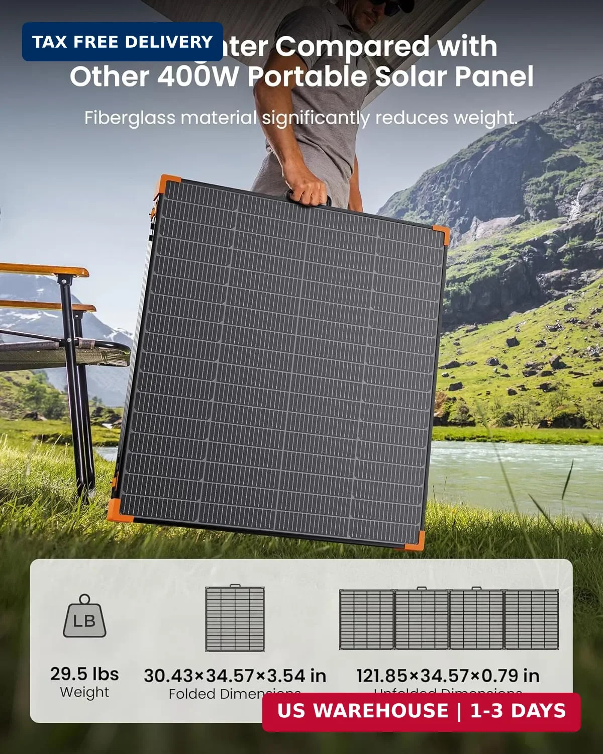 ZOUPW 450W Portable Solar Panel – 38V N Type IP68 Waterproof Foldable