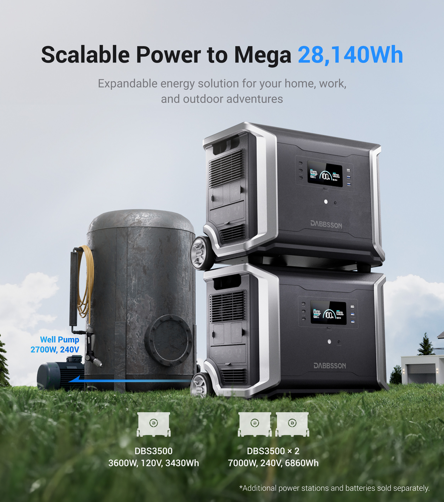 Dabbsson 3430Wh 3600W Portable Power Station Solar Generator Home Backup Camping