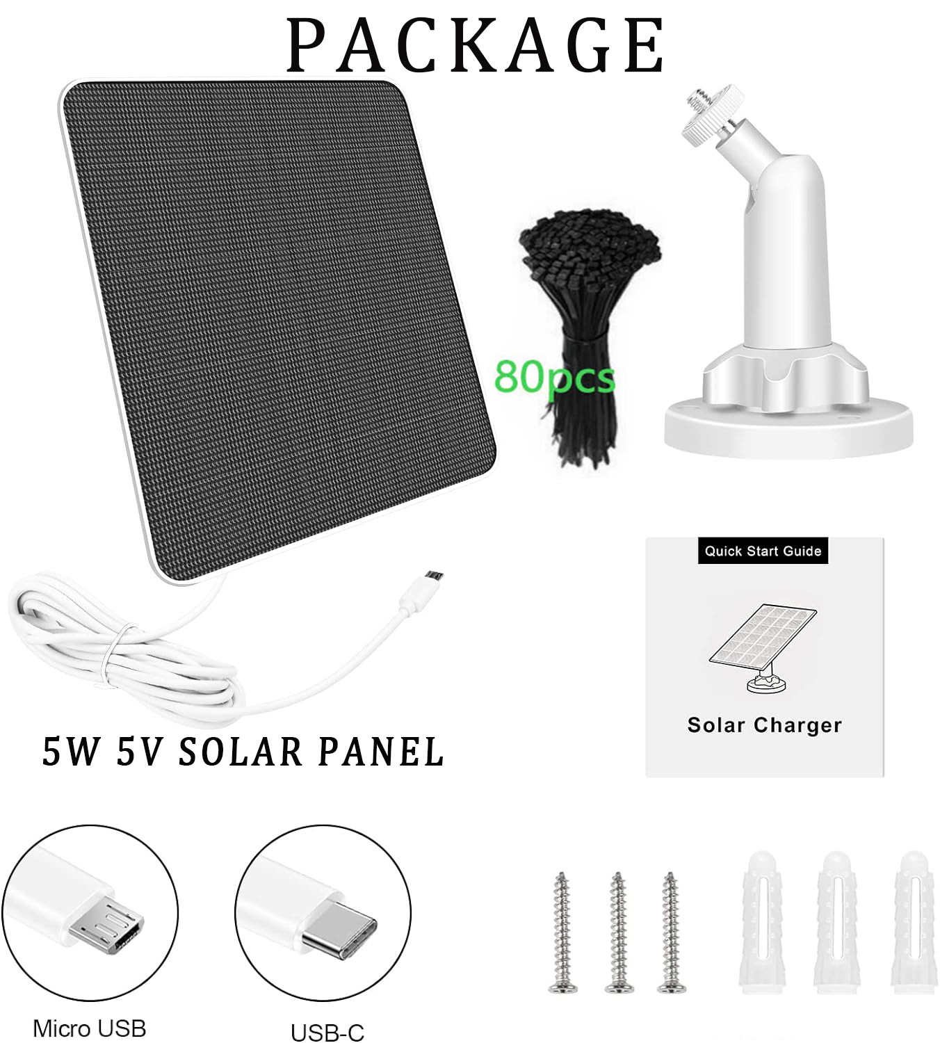 4W 5V Solar Panel Charger for Ring Video Doorbell 2/ 3/3+ /4 with 10ft Cable