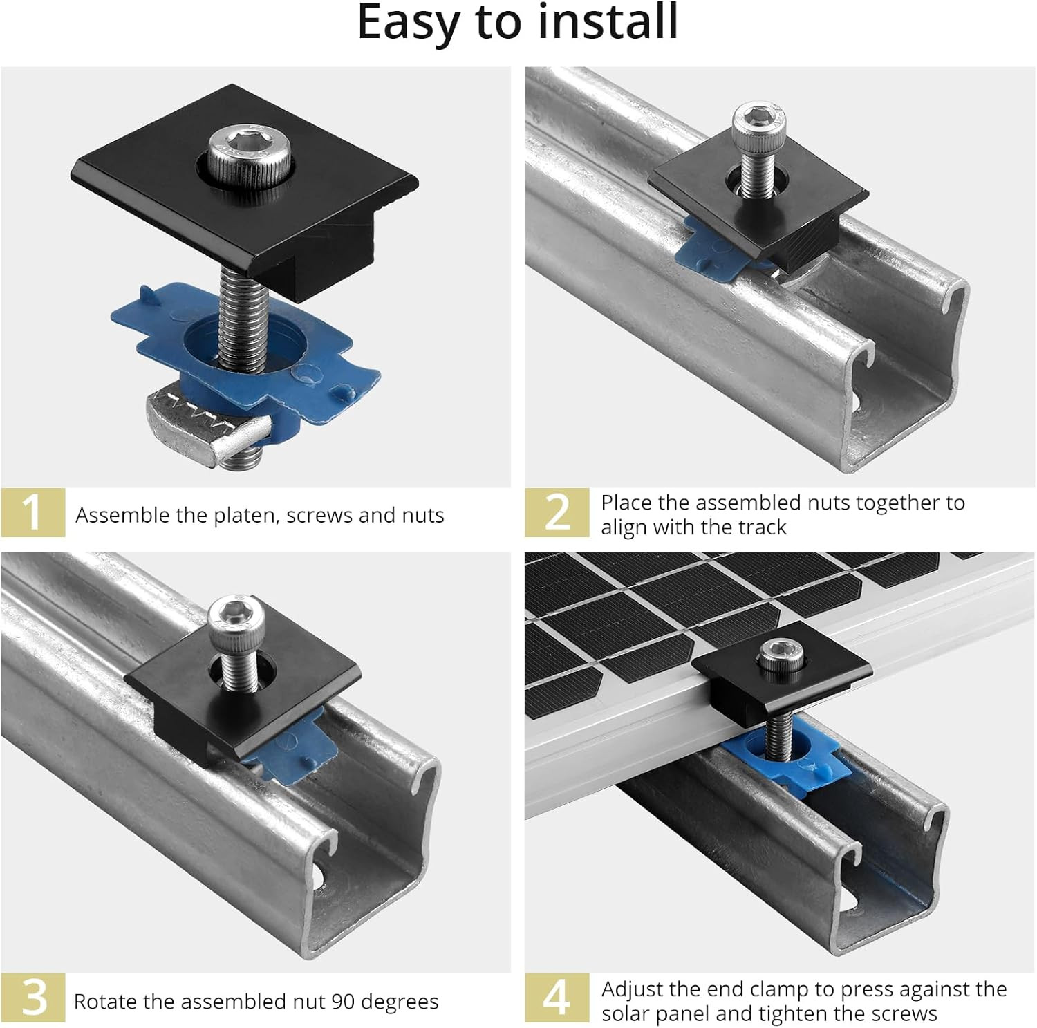 10 Pack Solar Panel Mid Clamps Aluminum Mounting Brackets 30mm 35mm for Unistrut