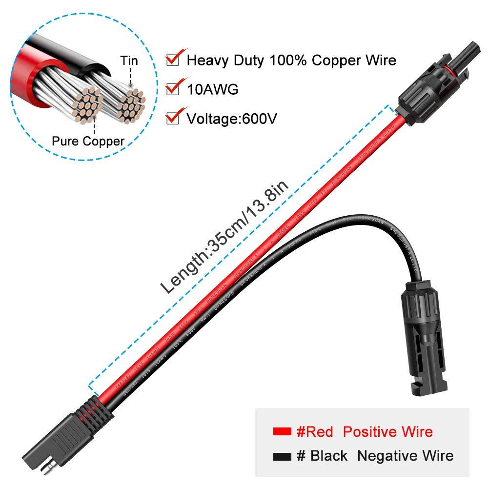 Solar Panel Connector Cable 10AWG SAE Connector to Male & Female Solar Connec…