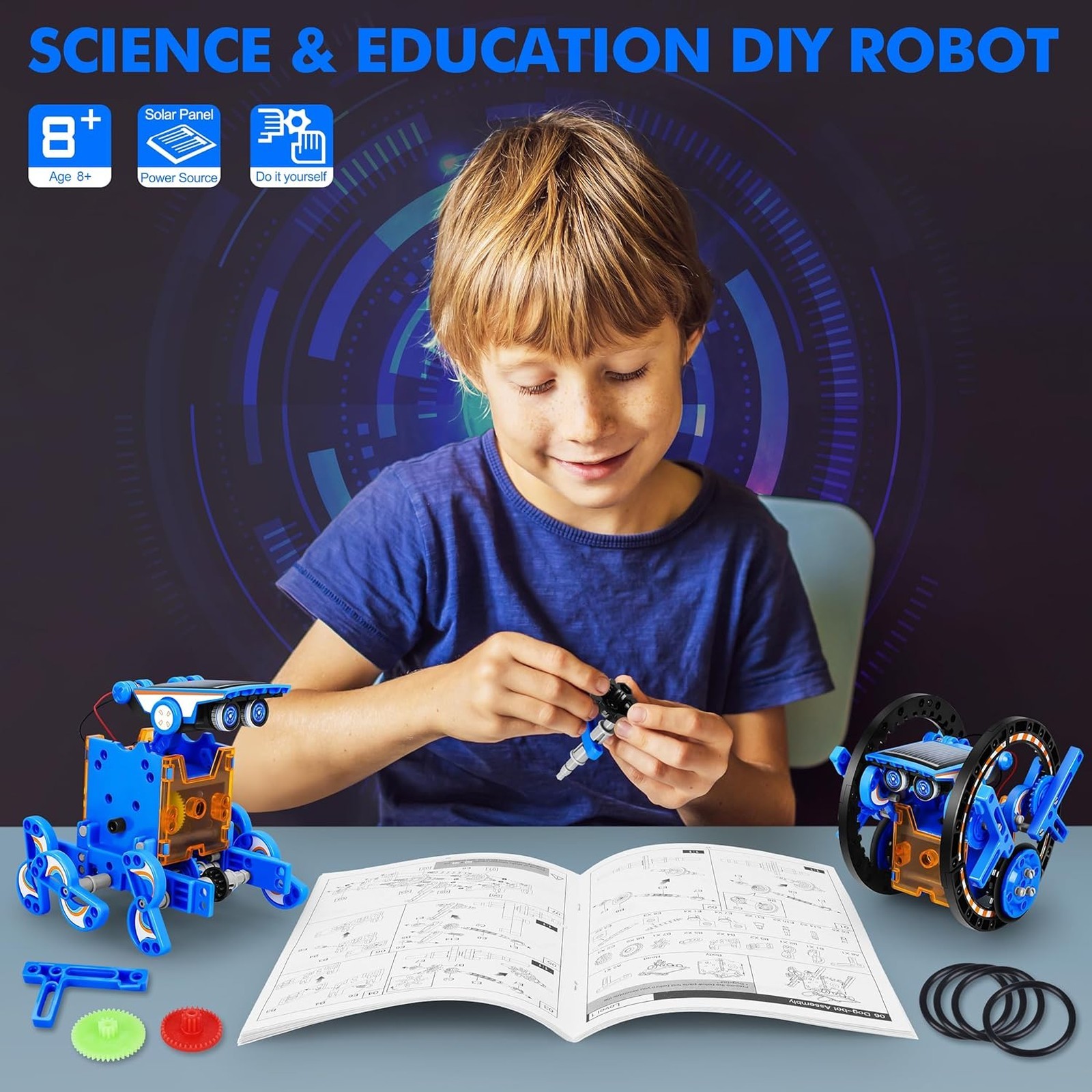 Solar Robot Kit 13-in-1 STEM Educational Building Experiments Kids Birthday Gift