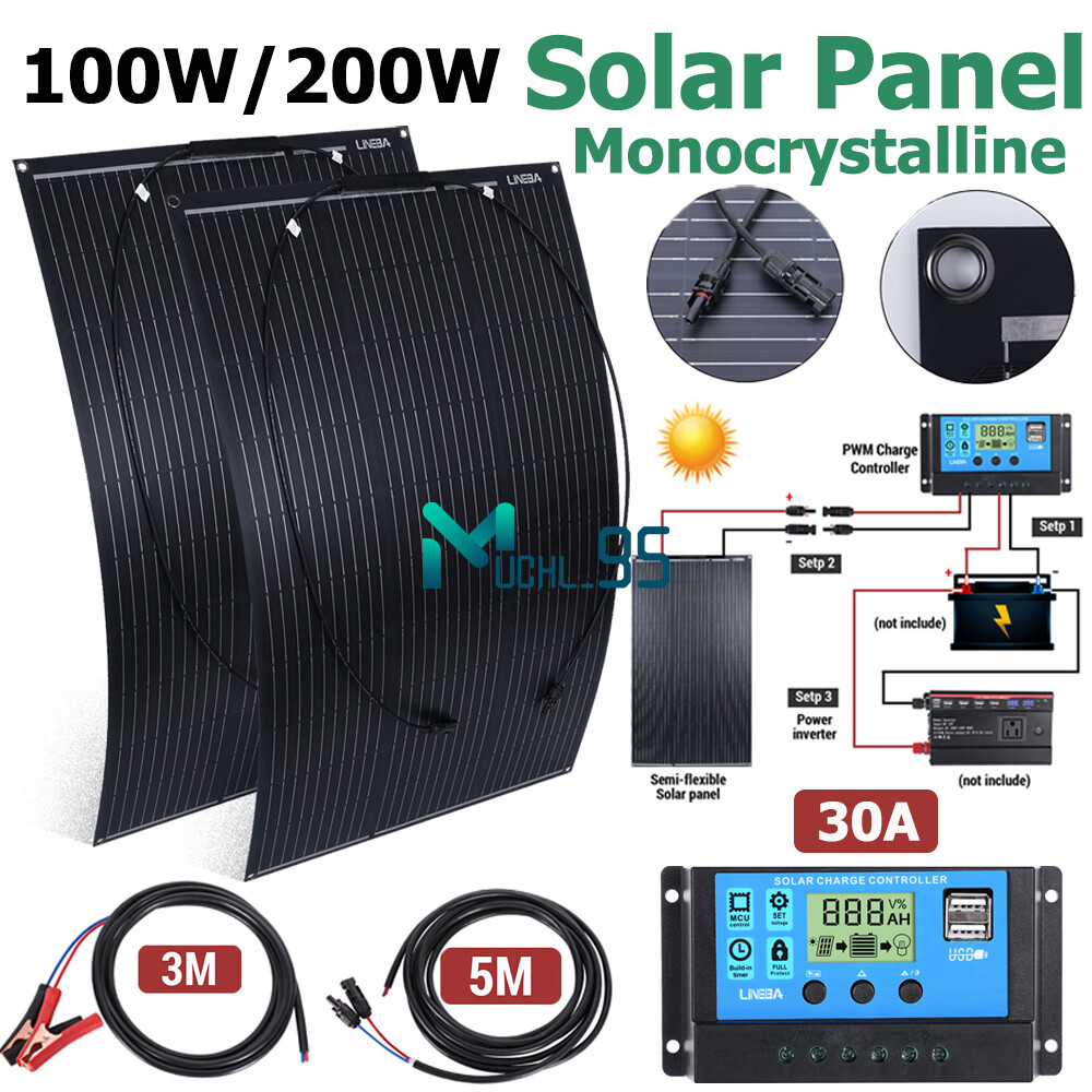 200W Flexible Portable Solar Panel 23.5% RV Rooftop Cabin Car Boat Home Camping