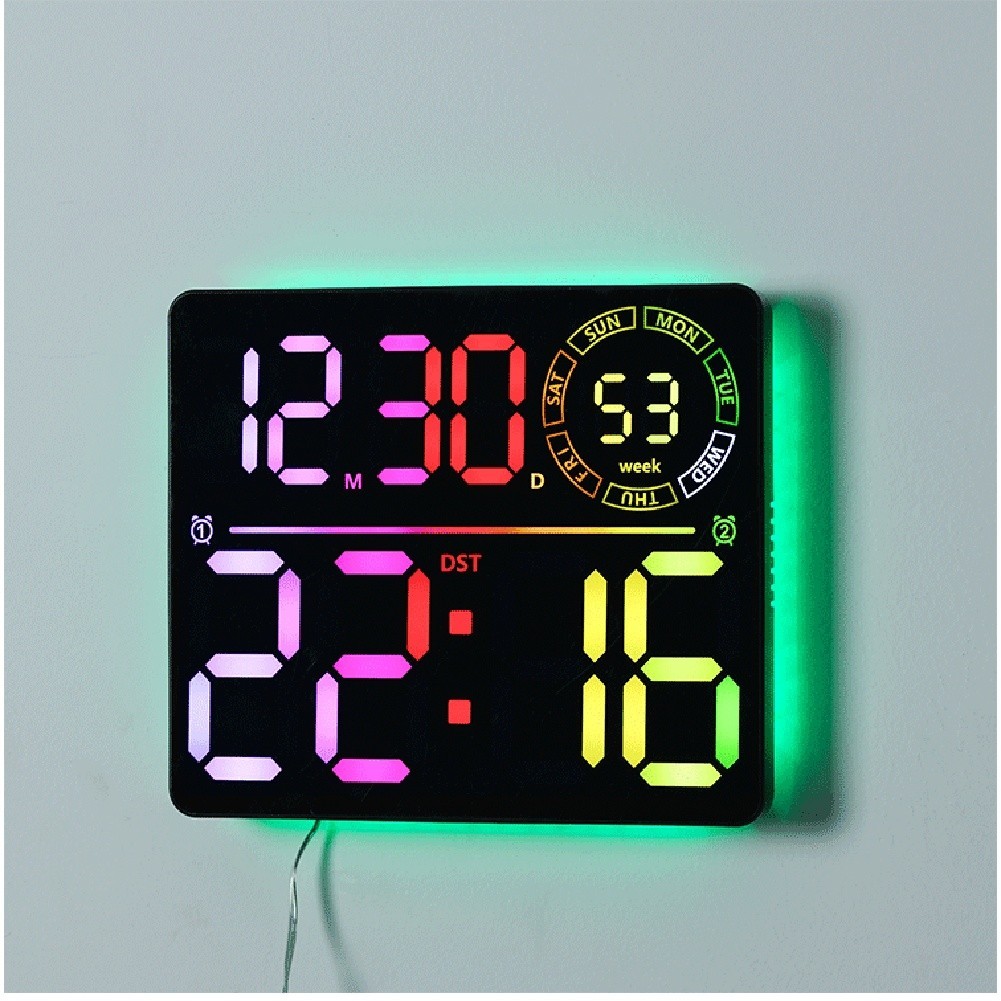 RGB Color Changing LED Wall Clock with Large Display Calendar for Living Room